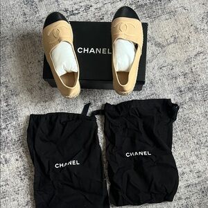 CHANEL Tan and Black Espadrilles